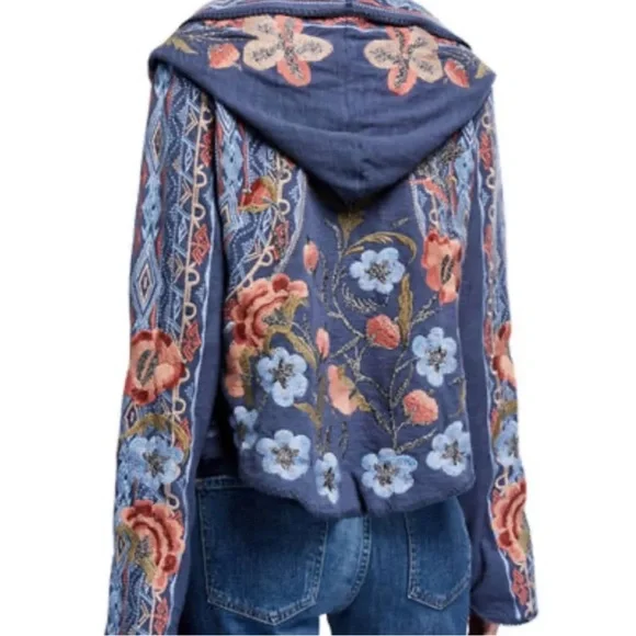 Johnny Was metallic thread Syelles Embroidered
Hoodie Jacket Indigo NWT RARE - Picture 14 of 16